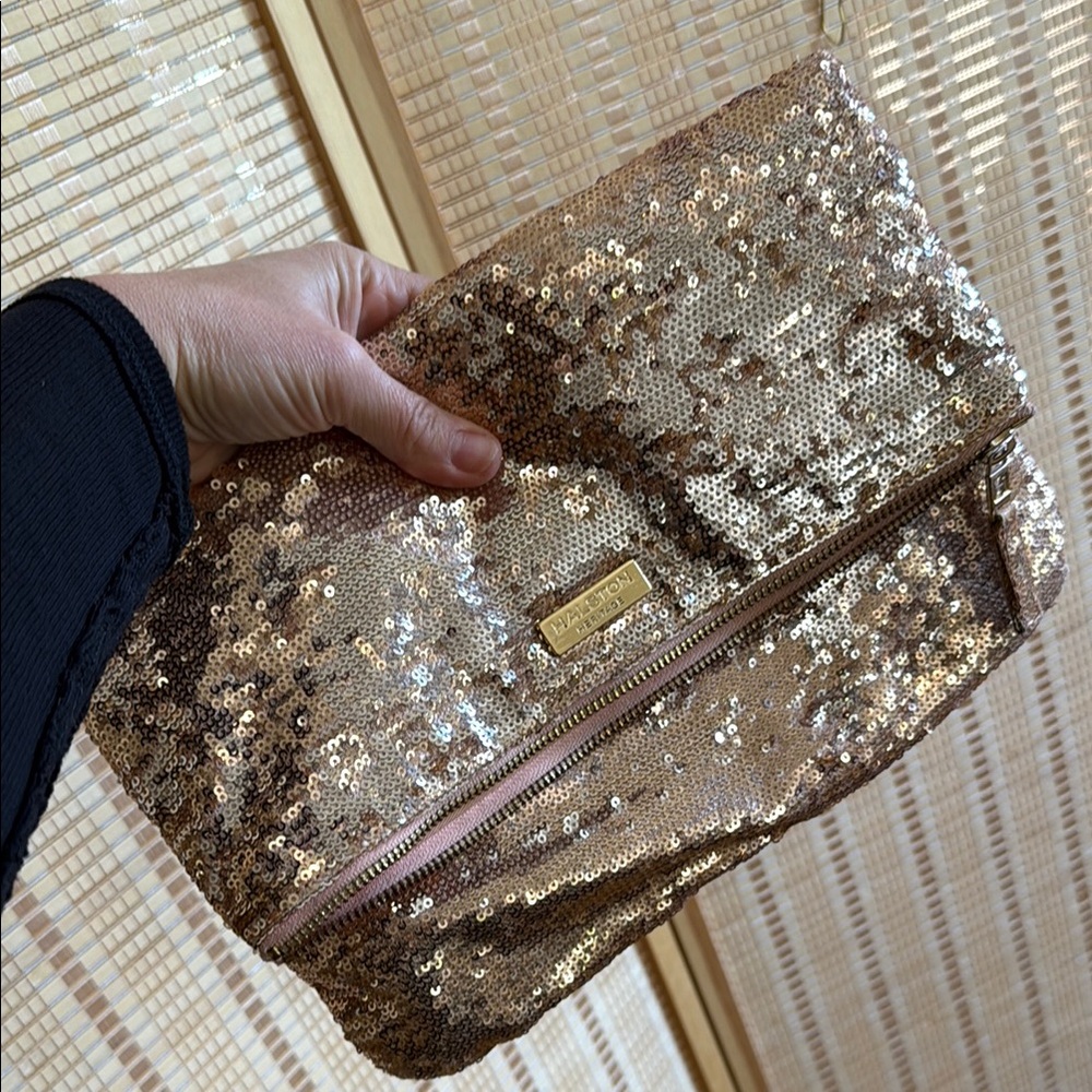 Halston Heritage Rose Gold Clutch with Sequins